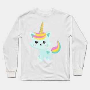 Unicorn Cat, Cute Cat, Blue Cat, Little Cat, Kitty Long Sleeve T-Shirt